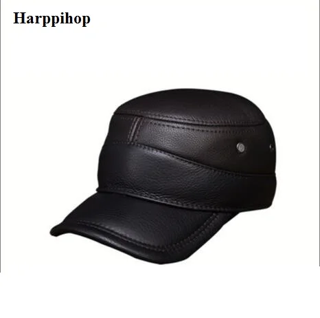 2020 нов мъжки военна шапка от естествена кожа, шапка Harppihop, нова мъжка шапка от естествена кожа за възрастни, обикновена регулируеми армейските шапки/шапки s мода Изображение 0