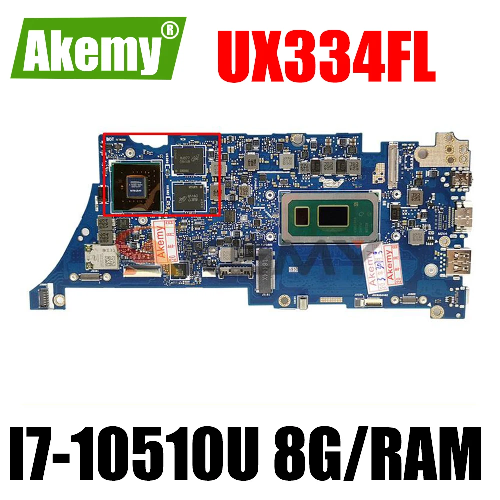 Akemy UX334FL дънна Платка за лаптоп ASUS ZenBook 13 UX434FLC UX334F UX334FL 100% тест оригиналната дънна платка I7-10510U 8G/RAM (V2G) Изображение 0