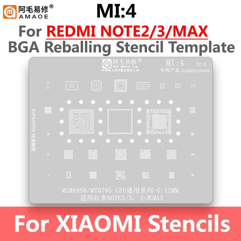 Amaoe MI4 BGA Шаблони за реболлинга Xiaomi Redmi Note 2/3/MAX MSM8956/MT6795 Процесор Оперативна памет WCD9326 WTR2965 PM8956 MT6332P MT6169V Изображение 0