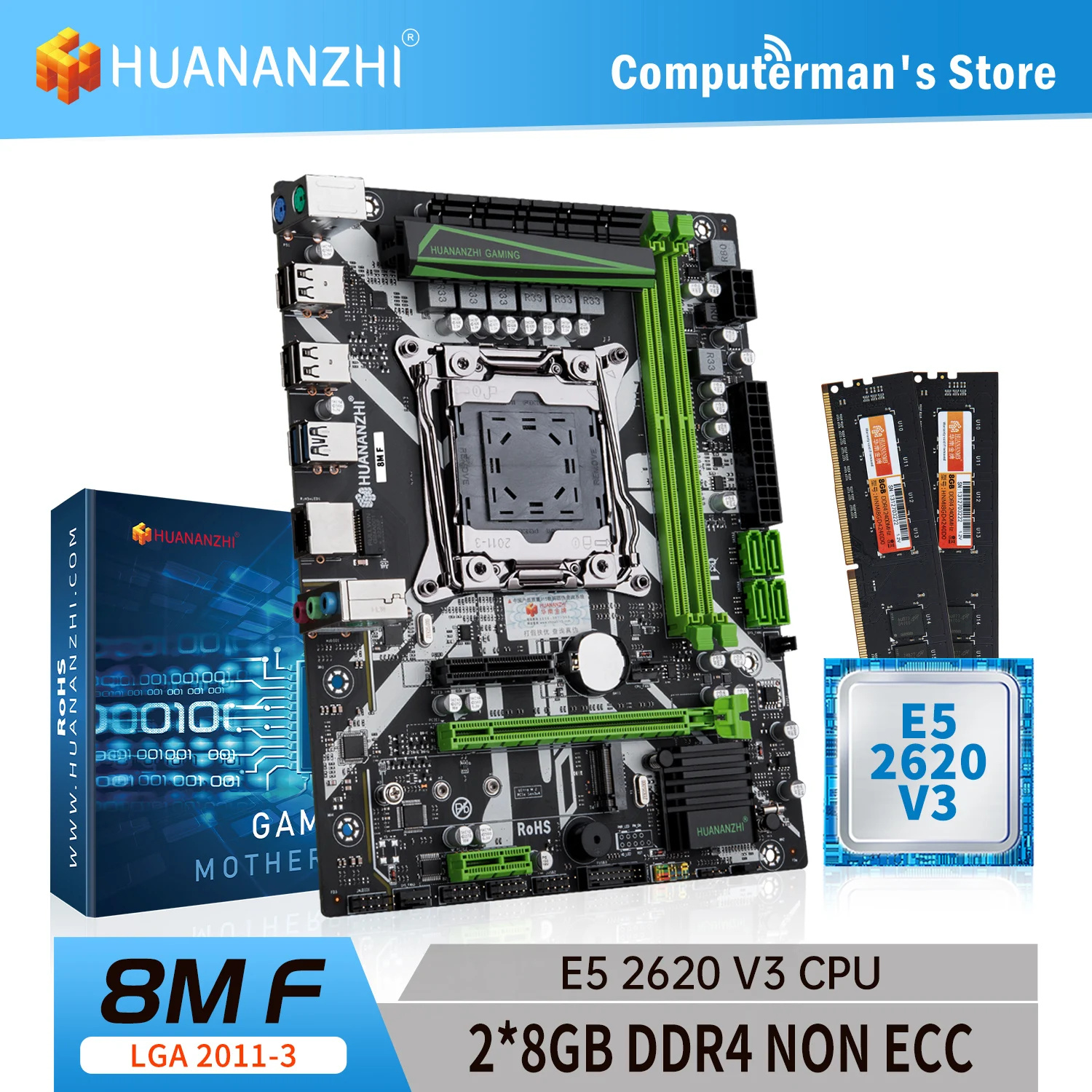 HUANANZHI 8M F LGA 2011-3 дънна Платка комбиниран комплект с памет, Intel XEON E5 2620 V3 2*8G DDR4 NON ECC 2400 поддръжка на M. 2 NVME Изображение 0