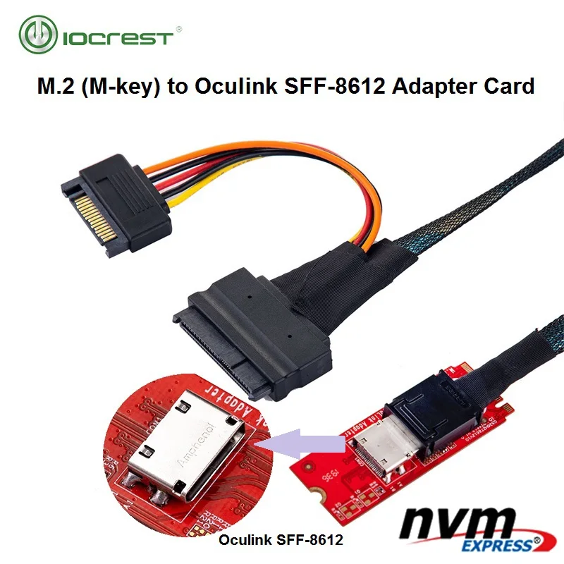 IOCREST M. 2 M-Key PCIe 3.0 за хост-адаптер Oculink СФФ-8612 за NVMe SSD Изображение 0