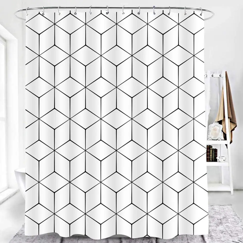 Абстрактна Завеса за Душ под формата на Куб, С Геометричен Модел, е Черно-Бяла Текстура, Модерен Стил за дома душ, душ Завеса Изображение 0
