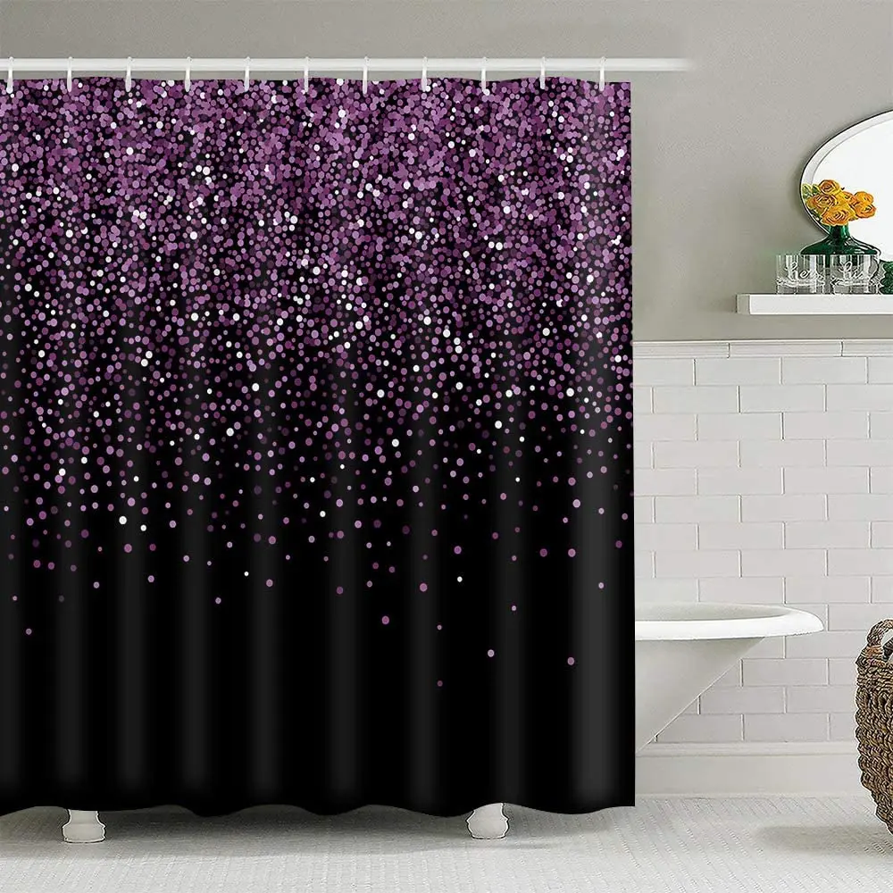 Завеса за душ с виолетово-розова боя (не е лъскава) Прозрачно Златното боке с Куки от водоустойчив полиестер Аксесоари за баня Декор Изображение 0