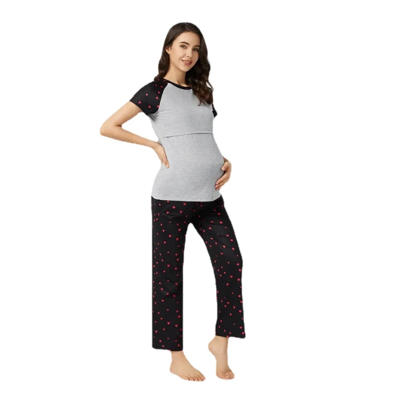 Нощница за бременни 2022 Лятна Пижама За Кърмене на Бременни Жени Топ С Къс Ръкав + Къси Комплекти Дрехи За Бременни Изображение 0