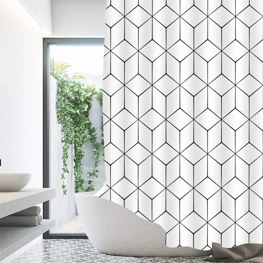Абстрактна Завеса за Душ под формата на Куб, С Геометричен Модел, е Черно-Бяла Текстура, Модерен Стил за дома душ, душ Завеса Изображение 1