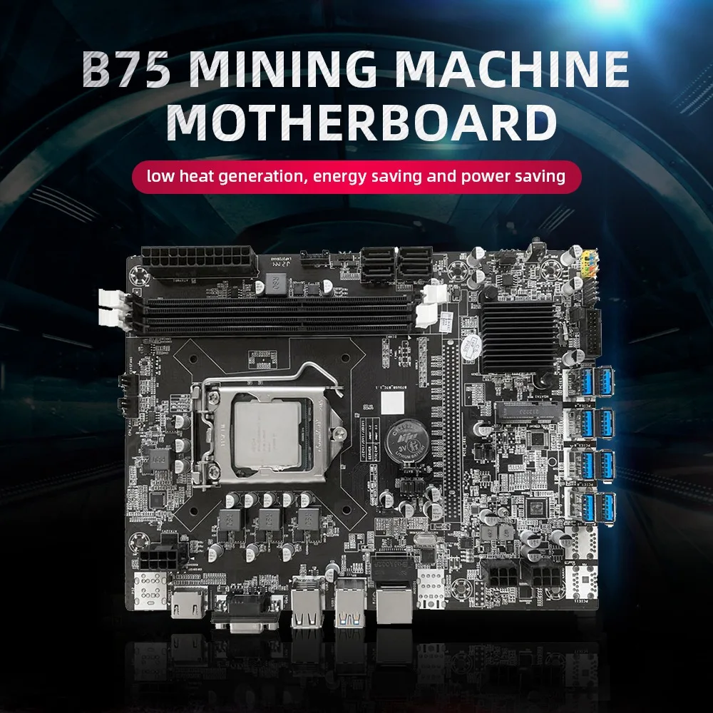 8 карти GPU B75 дънна Платка за майнинга + процесор + Вентилатор + DDR3 RAM 8G + 128 Г SSD + Кабел SATA + Рамка 8XUSB3.0 (PCIE1X) ОПЕРАТИВНА ПАМЕТ LGA1155 DDR3 MSATA Изображение 2