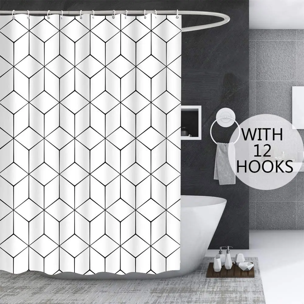 Абстрактна Завеса за Душ под формата на Куб, С Геометричен Модел, е Черно-Бяла Текстура, Модерен Стил за дома душ, душ Завеса Изображение 2