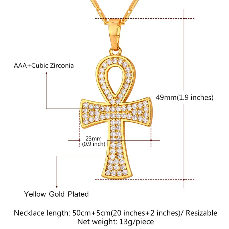 Нов Анкх Египетски Кръст Колие и Висулка Женски Модерен Жълт Златист Цвят Crystal Ключът на Нил Кръст Амулет Бижута P2354 Изображение 2