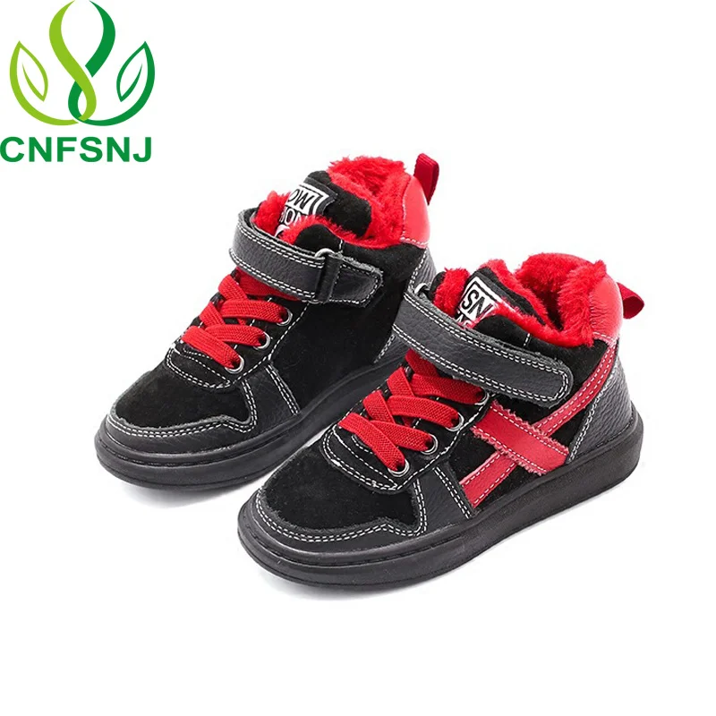CNFSNJ/ брандираната в есенно-зимната нова мода детски спортни обувки за момичета и момчета от естествена кожа, ежедневни плюшен обувки на плоска подметка с висока берцем 26-37 Изображение 3