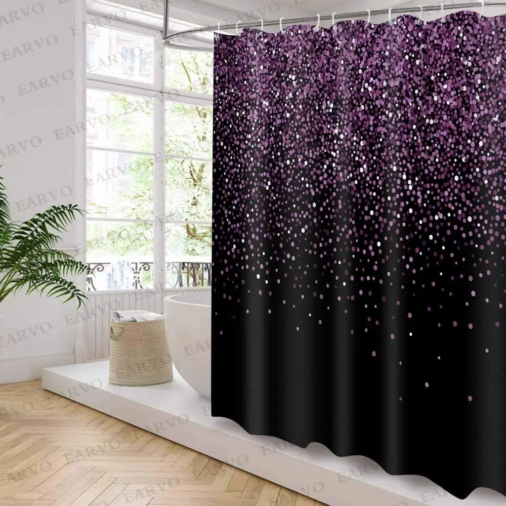 Завеса за душ с виолетово-розова боя (не е лъскава) Прозрачно Златното боке с Куки от водоустойчив полиестер Аксесоари за баня Декор Изображение 3