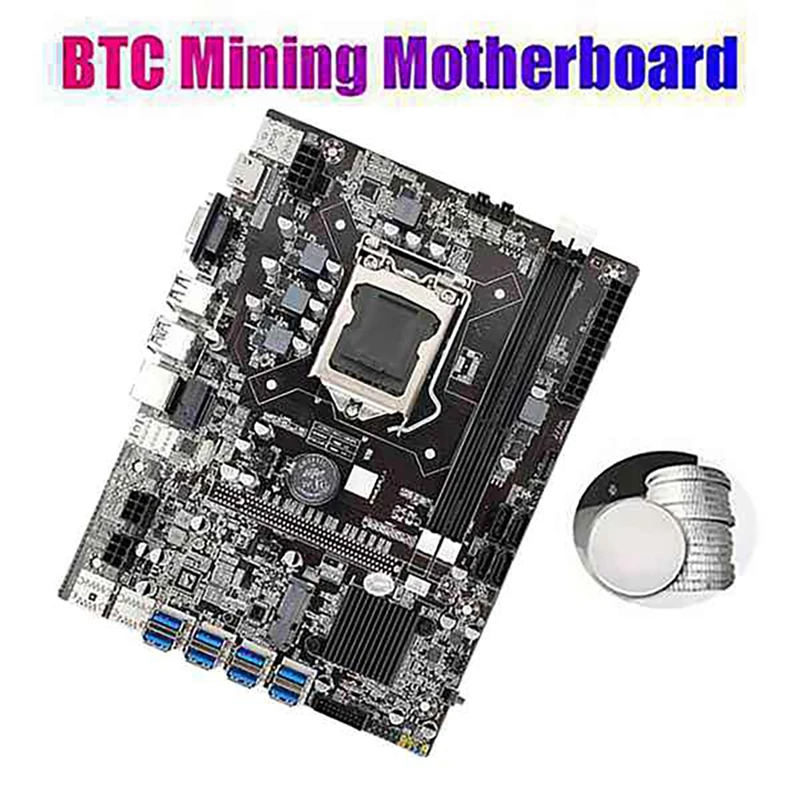 B75 8 карти БТК дънна Платка за майнинга + случаен процесор + Вентилатор за охлаждане + термопаста 8 USB3.0 (PCIE) слотове за графичен процесор LGA1155 DDR3 RAM SATA3.0 Изображение 5