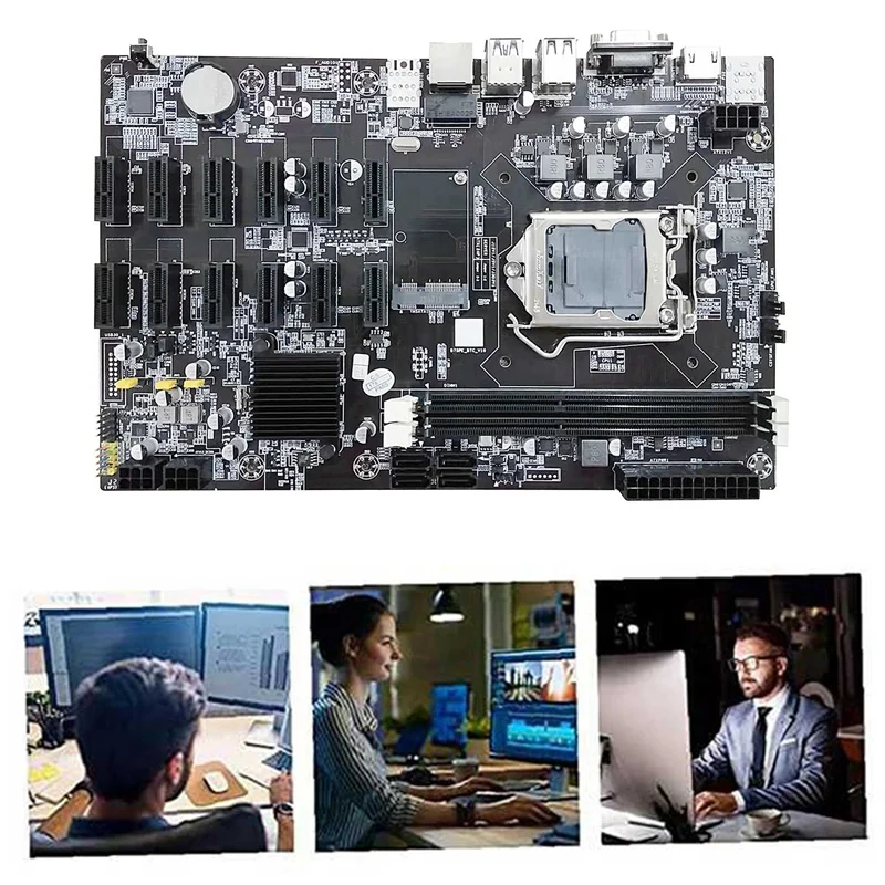 Дънна платка за майнинга B75 ETH 12 PCIE + Случаен процесор + Вентилатор + Кабел SATA + Кабел превключвател LGA1155 MSATA DDR3 дънна Платка B75 БТК Миньор Изображение 5
