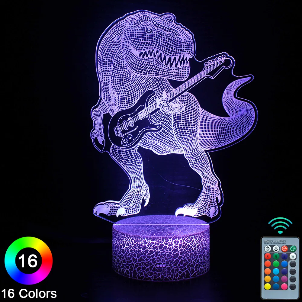 Динозавър Led 3D Нощни Светлини Докосване на Дистанционното Управление Новост Настолна Лампа Декор Коледен Подарък За Рожден Ден -№2317 Изображение 0