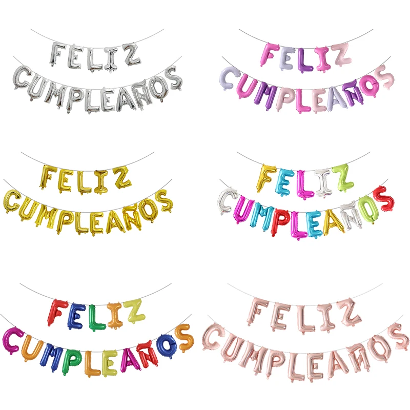 Цвят: Златисто, Сребристо, Розово Испански Feliz Cumpleanos Балони Честит Рожден Ден На Писмо Фолио Балон Вечерни Декор Азбука Въздушен Надуваем Глобус Изображение 0