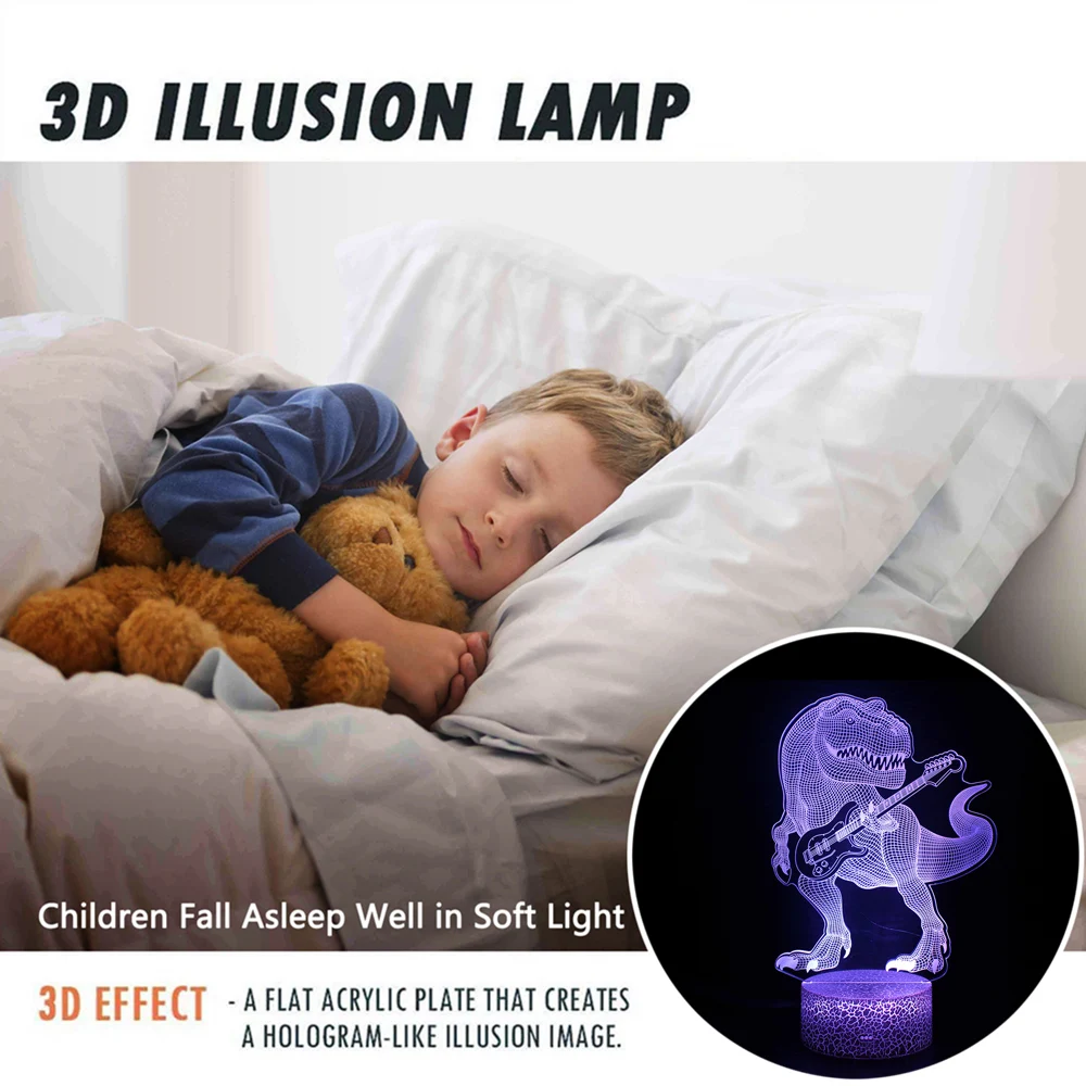 Динозавър Led 3D Нощни Светлини Докосване на Дистанционното Управление Новост Настолна Лампа Декор Коледен Подарък За Рожден Ден -№2317 Изображение 1
