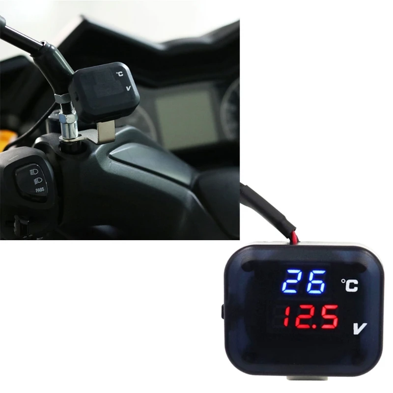 Дъска на дисплея на Термометъра напрежение ток цифров св панел LED мотоциклет с арматурното панел на притежателя на волана заряжателя УСБ Изображение 1