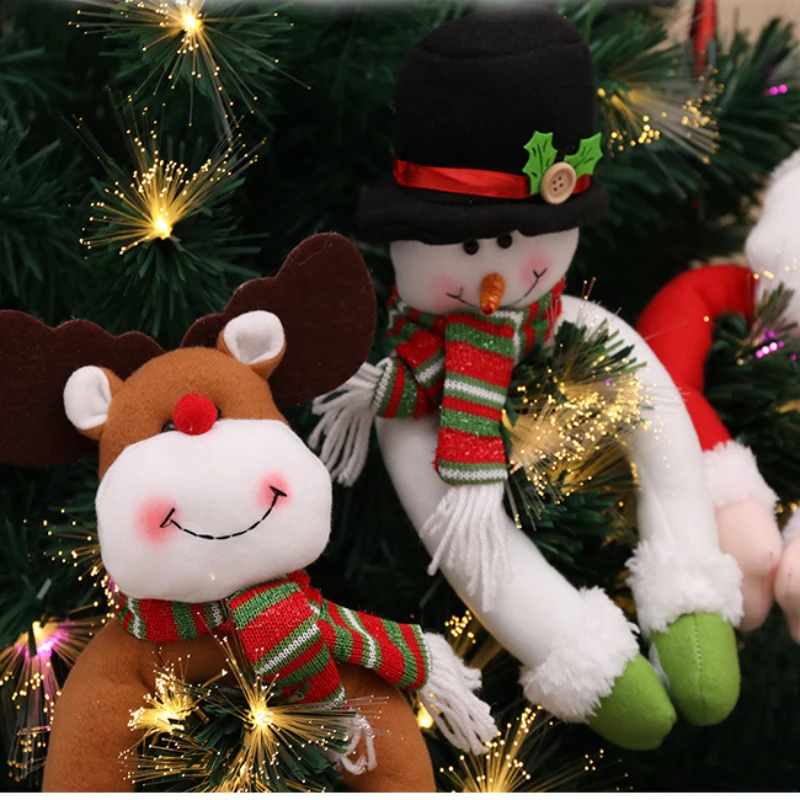 Празничен коледен завеса обтегач вратовръзка Дядо Коледа, снежен човек лосове сцена търговски център декориране на прозореца карикатура кукла Изображение 2