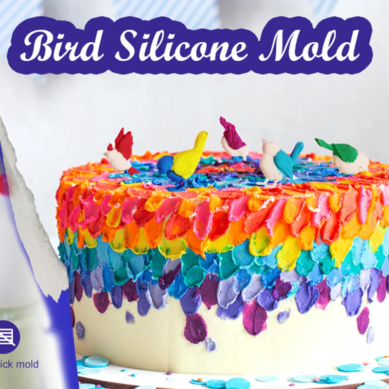 3D Птица Скърпвам Силиконова Форма на печат с мрежа Мат Шоколад Форма За Бонбони Инструменти За Украса на Cupcake Topper Дъвка Паста Рожден Ден Изображение 3
