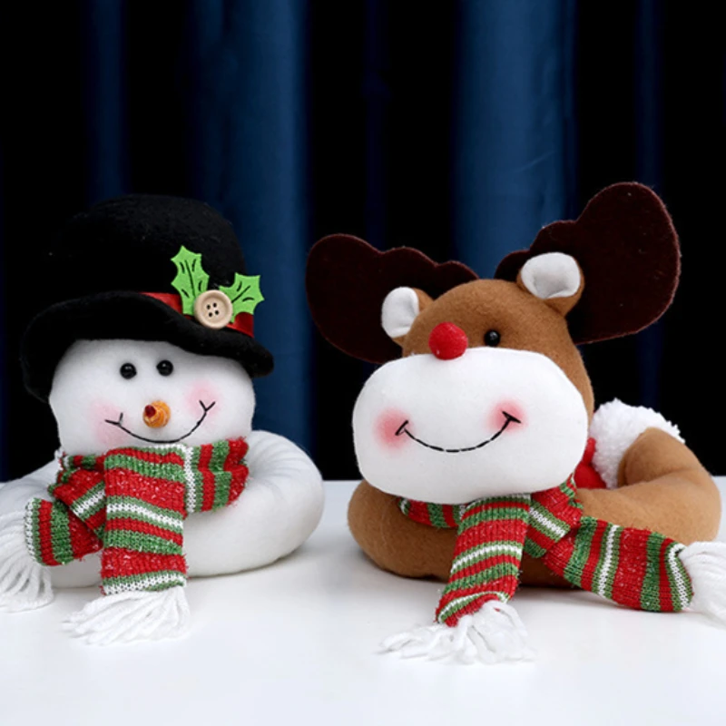 Празничен коледен завеса обтегач вратовръзка Дядо Коледа, снежен човек лосове сцена търговски център декориране на прозореца карикатура кукла Изображение 5